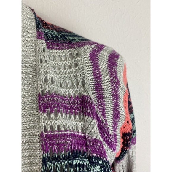 Exhilaration Womens Sweater Adult  XL (18) Gray Purple Fringe Stripes Open Front - Picture 7 of 7